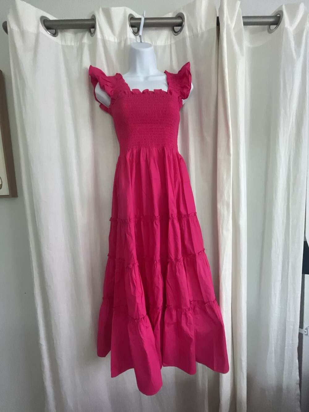 CAARA Hot Pink Smocked Tiered Midi Dress Size S
Festival
Flirty 
Summer
Preppy